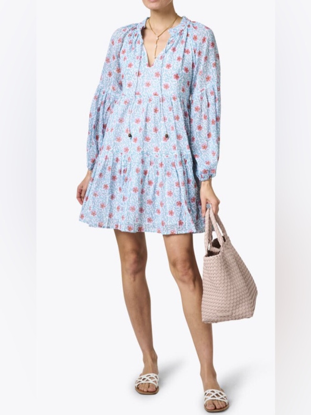 Tuckernuck Light Blue Floral Mini Dress with Pink Flowers